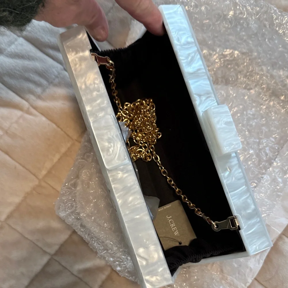 J. Crew White Marbled Clutch with Gold Chain - Picture 2 of 3